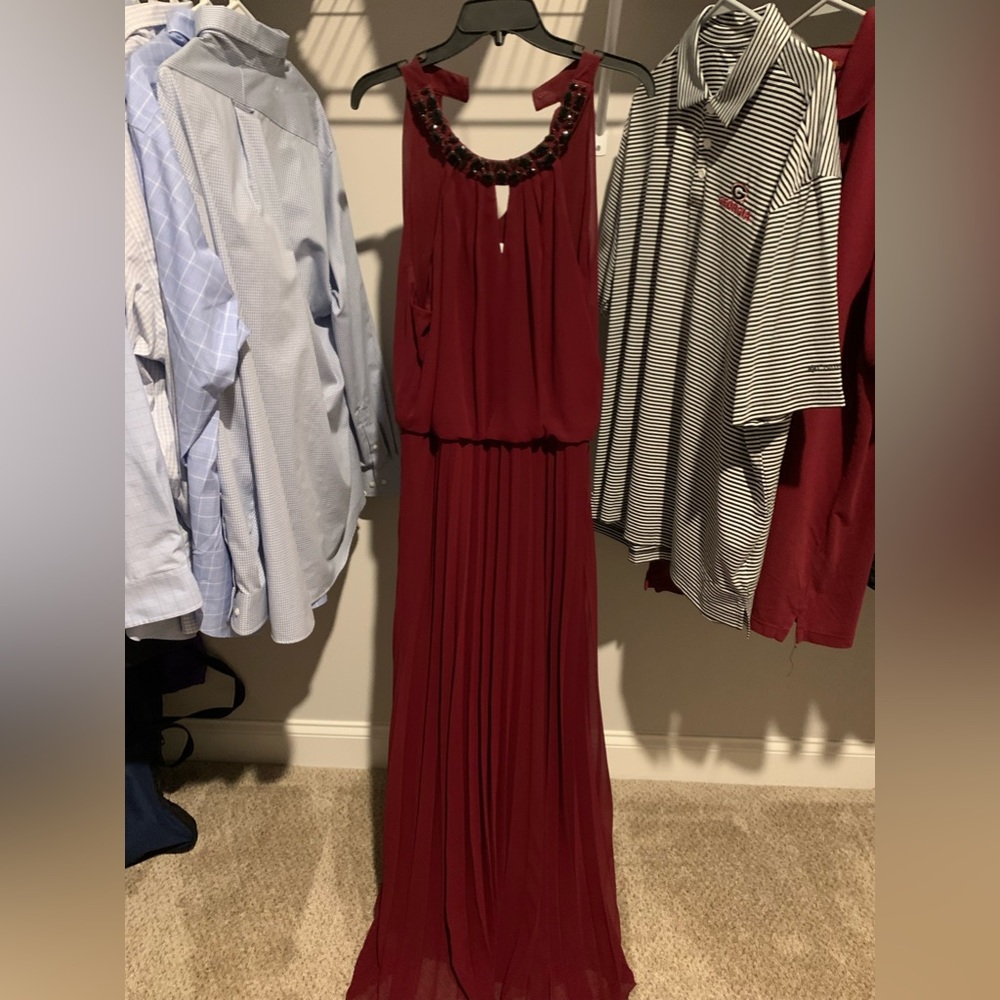 Full length dress with black crystal neck embellishments
